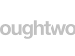 Logotipo da Thoughtworks com fundo transparente, destacando a marca em fonte cinza moderna.