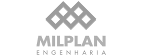 Logotipo da Milplan Engenharia com design de formas geométricas sobre o nome da empresa em letras maiúsculas.