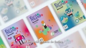 Livros didáticos do Bernoulli Sistema de Ensino: Eu no Mundo para 1º ano, 2ª série e 9º ano.