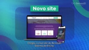 Novo site do Bernoulli Sistema de Ensino em laptop e celular, destacando plataformas digitais de educação.