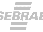 Letreiro do logotipo do SEBRAE em cinza sobre fundo transparente, destaque para o nome com linhas horizontais.