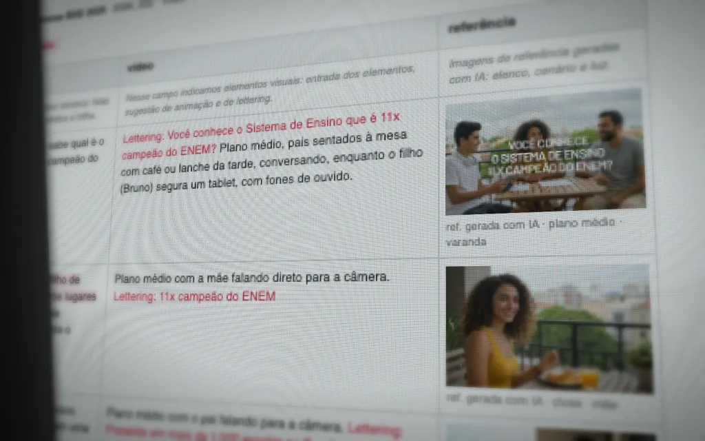 Roteiro com referências visuais aprovado pelo cliente